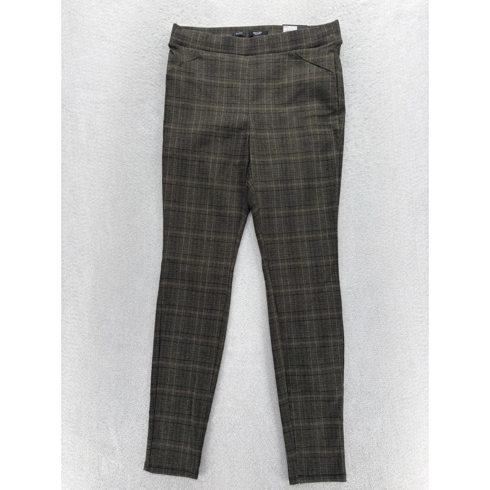Simply Vera Vera Wang Skinny Twill Dress Pants Womens M Brown Plaid Stretch NWT